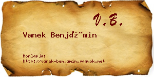 Vanek Benjámin névjegykártya
